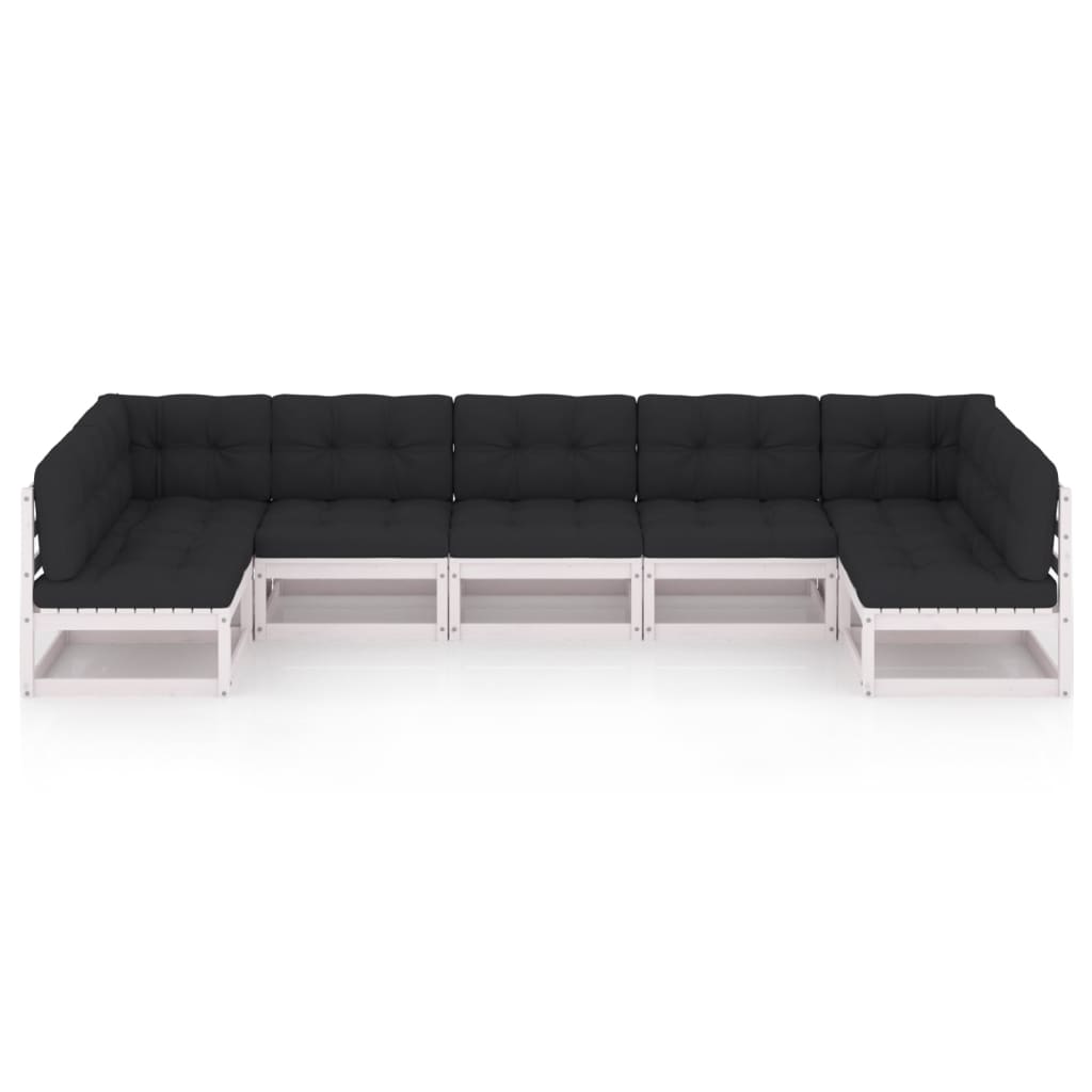 7-tlg. Garten-Lounge-Set mit Kissen Weiss Kiefer Massivholz